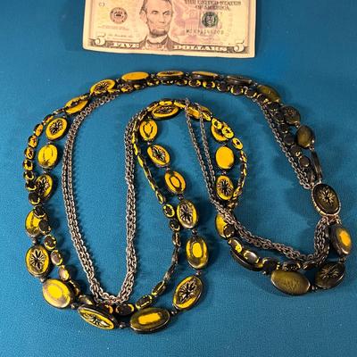 INTRIGUING BLACK YELLOW 4-STRAND NECKLACE