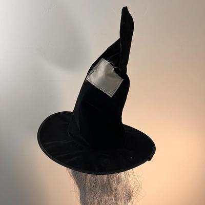 CROOKEDY VELVETEEN WITCHâ€™S HAT WITH GREY HAIR 
