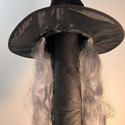 CROOKEDY VELVETEEN WITCHâ€™S HAT WITH GREY HAIR 