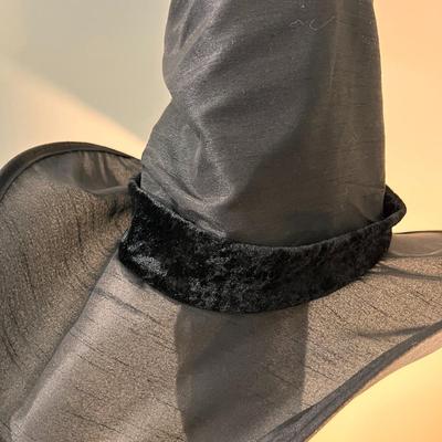 HOCUS POCUS SILK WITCHâ€™S HAT WITH CRUSHED VELVET BAND AND CURLY TIP
