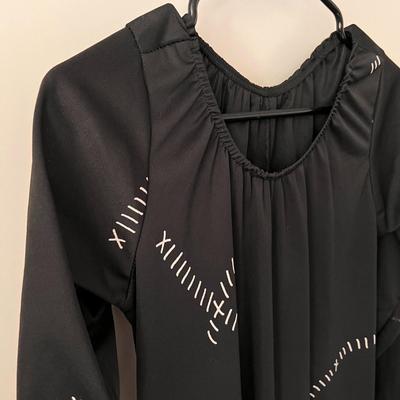 BLACK SPANDEX BODY SUIT w/ WHITE STITCH MARKS AND STIRRUP FEET