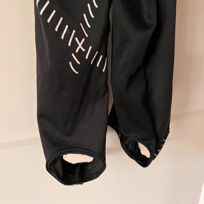 BLACK SPANDEX BODY SUIT w/ WHITE STITCH MARKS AND STIRRUP FEET