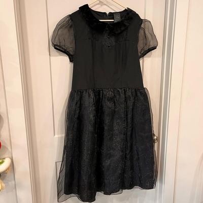 BLACK GOLD GLITTER DRESS SHEER SLEEVES VELVET COLLAR