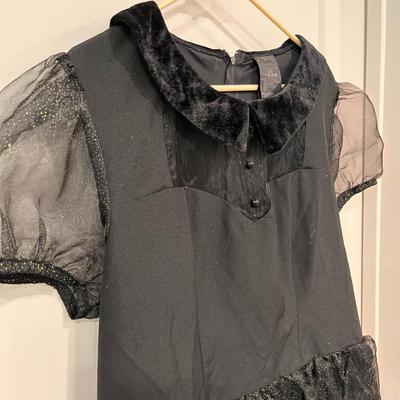 BLACK GOLD GLITTER DRESS SHEER SLEEVES VELVET COLLAR