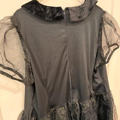 BLACK GOLD GLITTER DRESS SHEER SLEEVES VELVET COLLAR