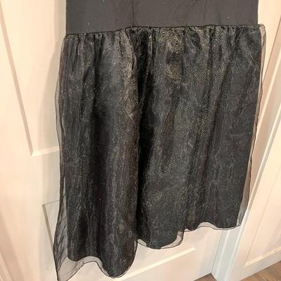 BLACK GOLD GLITTER DRESS SHEER SLEEVES VELVET COLLAR