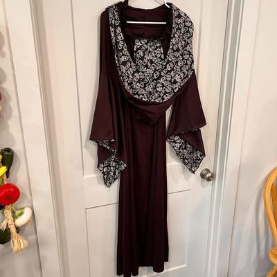 GOTHIC EGGPLANT COLOR DRESS w/SKELETON HOOD, SLEEVES, RED GLITTERY EYES