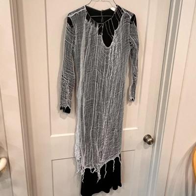 CHILDâ€™S ZOMBIE/MONSTER DRESS BLACK GOWN w/ GREY SHREDDED OVERLAY