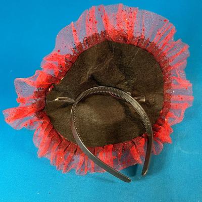 SMALL RED, BLACK SKELETON MEDALLION LACEY WITCHâ€™S HAT HEADBAND