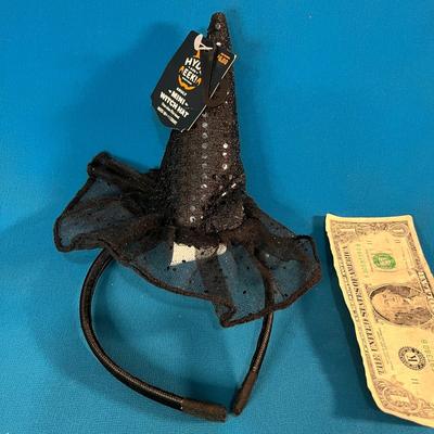 MINI WITCHâ€™S HAT HEADBAND BLACK POLKA DOT