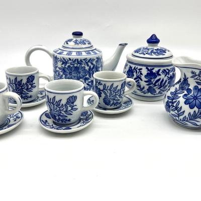Vintage Cobalt Blue and White Floral Tea Set Plus More