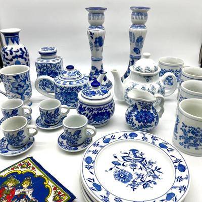 Vintage Cobalt Blue and White Floral Tea Set Plus More