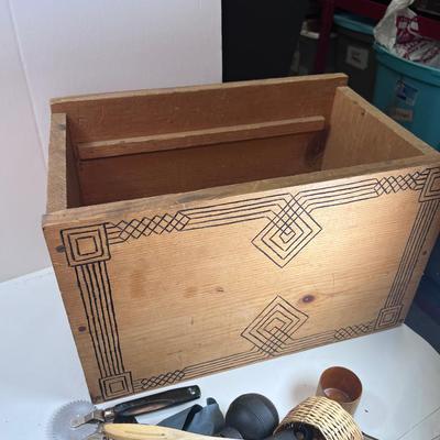 Large custom wood crate with collectible kitchen and other items