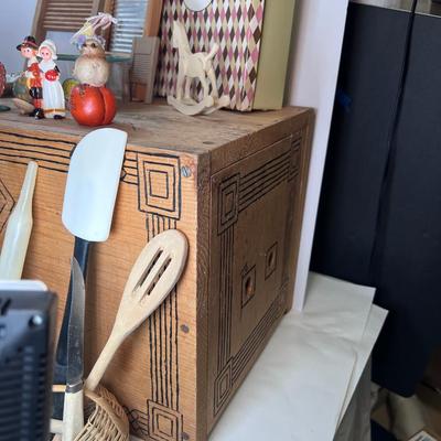 Large custom wood crate with collectible kitchen and other items