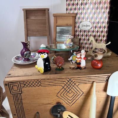 Large custom wood crate with collectible kitchen and other items
