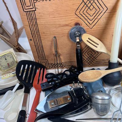 Large custom wood crate with collectible kitchen and other items