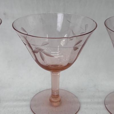 10 etched floral pink depression wine glasses