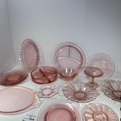 22 pieces of Pink 1932 glass