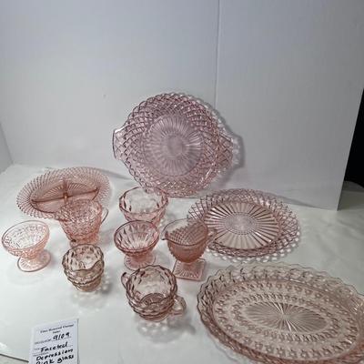 11 pieces faceted optic pink  Depression glass