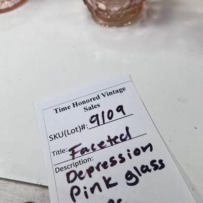 11 pieces faceted optic pink  Depression glass