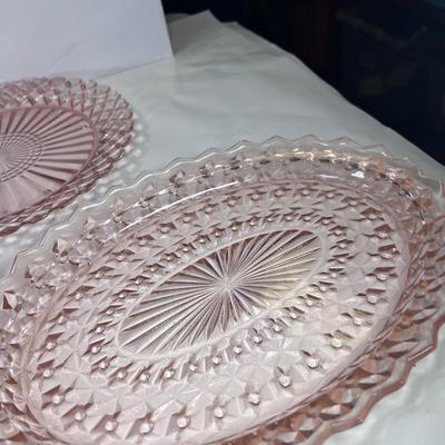 11 pieces faceted optic pink  Depression glass