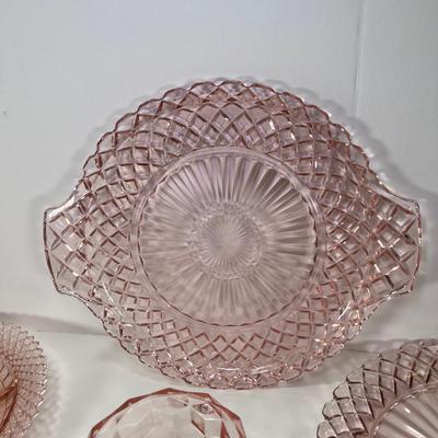 11 pieces faceted optic pink  Depression glass