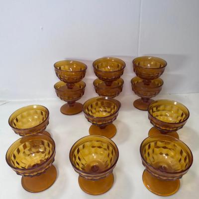 1970s  Vintage Amber glass Indiana  Whitehall  Coupe  Ice cream cups 12