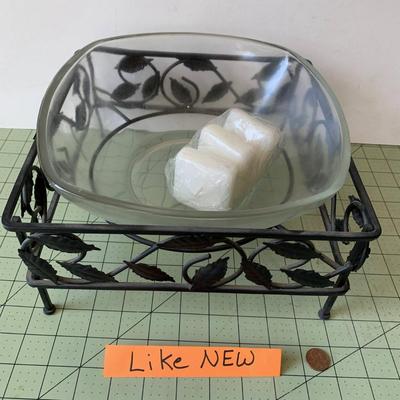 Black Leaves Iron Stand with Glass Bowl