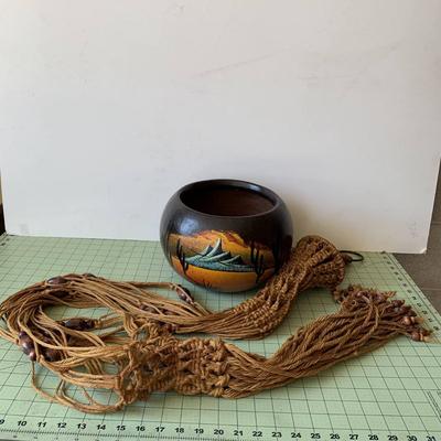 Decorative Pot with Ceiling Rope Hanger
