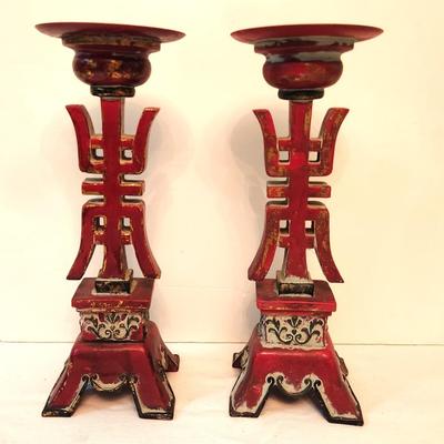 Lot #5 Nice pair of Asian Decor Candlesticks