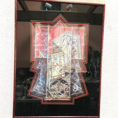 Lot #12  Large Framed William Gatewood 1987 Lithograph- "Red Screen Kimono"