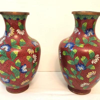 Lot #16 Pair of Metal Cloisonne Style Vases
