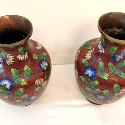 Lot #16 Pair of Metal Cloisonne Style Vases