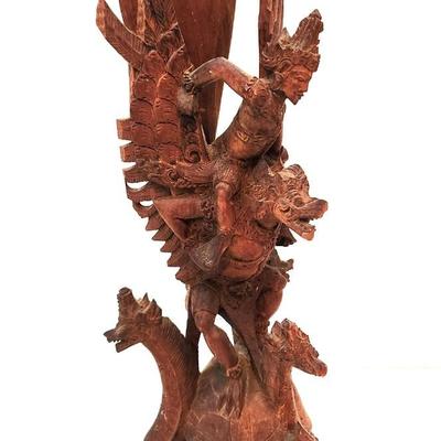 Lot #22 Balinese Wood Carving of Lord Vishnu Riding a Garuda Bird
