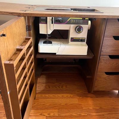 Solid Wood Sewing Cabinet With Singer 9430 Sewing Machine *Read Details*