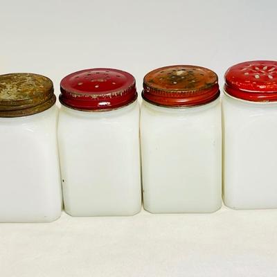 Vintage milk glass spice shakers