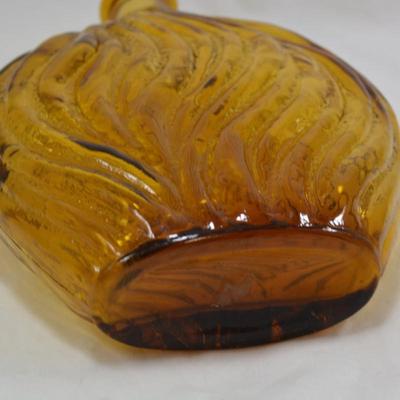 Vintage Mid 20th Century Amber Flask Bottle with Heavy Scrolled Details 9.25"