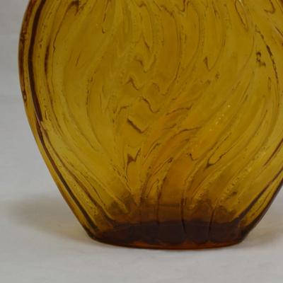 Vintage Mid 20th Century Amber Flask Bottle with Heavy Scrolled Details 9.25"