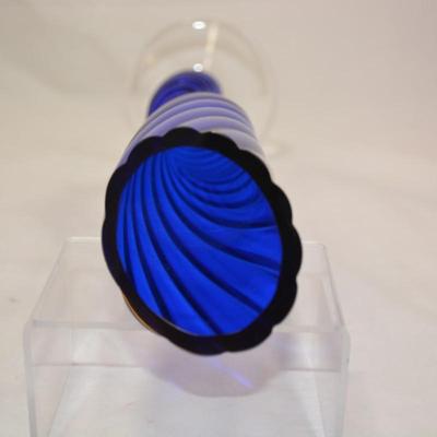 Twisted Blue Glass Vase 15.5"
