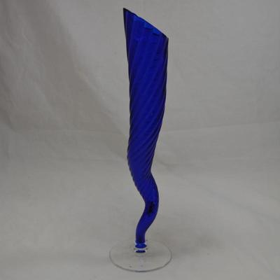 Twisted Blue Glass Vase 15.5"