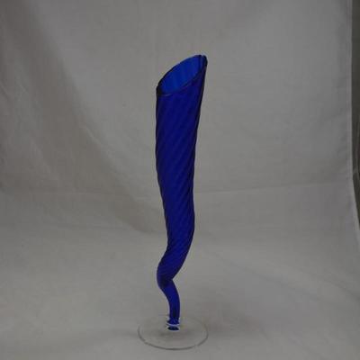 Twisted Blue Glass Vase 15.5"