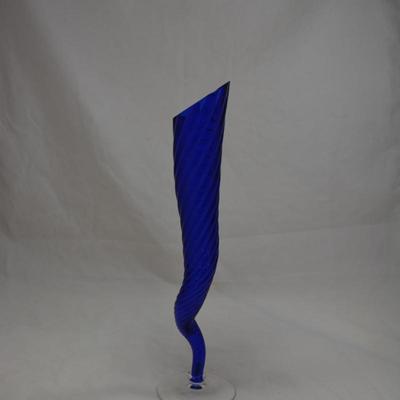 Twisted Blue Glass Vase 15.5"