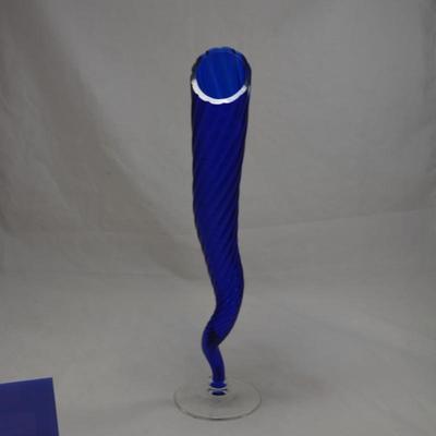 Twisted Blue Glass Vase 15.5"