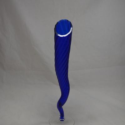 Twisted Blue Glass Vase 15.5"