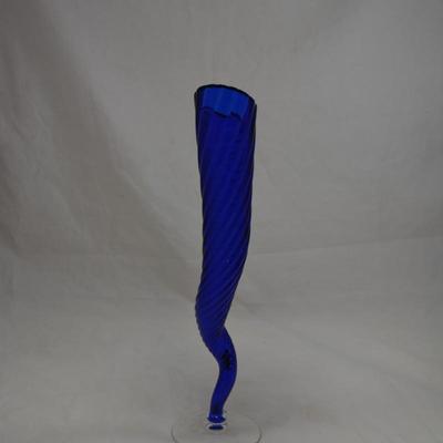 Twisted Blue Glass Vase 15.5"