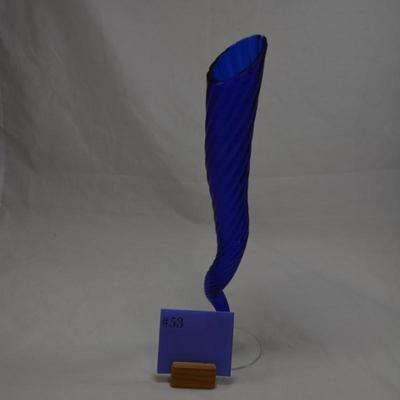 Twisted Blue Glass Vase 15.5"