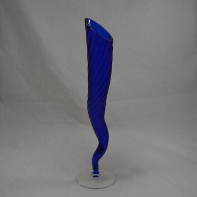 Twisted Blue Glass Vase 15.5"