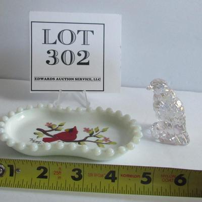 Lot 302: Vintage Boyd Glass Small Hand Painted Tray and Glass Eagle