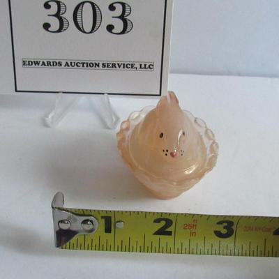 Lot 303:  Older Boyd Glass Hand Painted Covered Bunny Salt