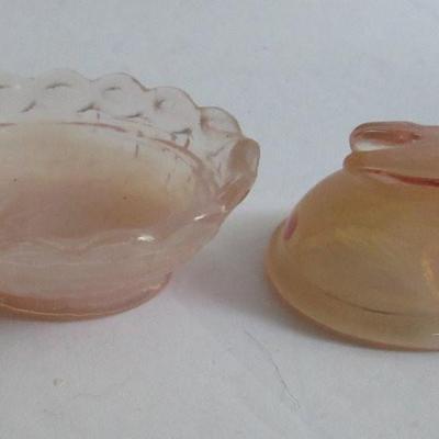 Lot 303:  Older Boyd Glass Hand Painted Covered Bunny Salt